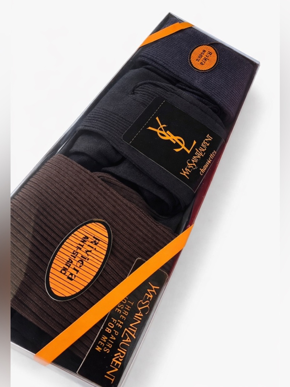 Vintage Yves Saint Laurent 3 Pair Sock Gift Set NOS Men’s Dress Socks Nylon YSL